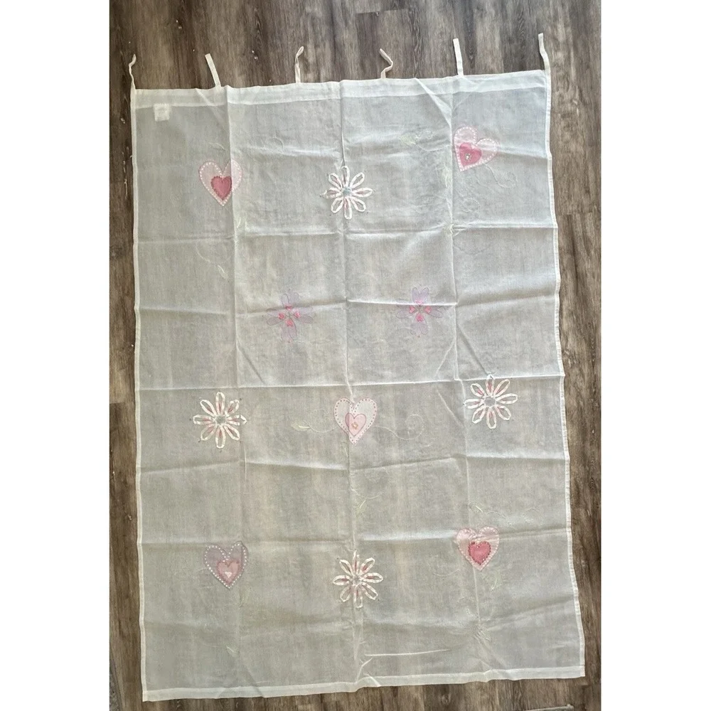 Pottery Barn Kids Sheer Curtain Panel Applique Flowers Pink 44x84 Tab Top Cotton